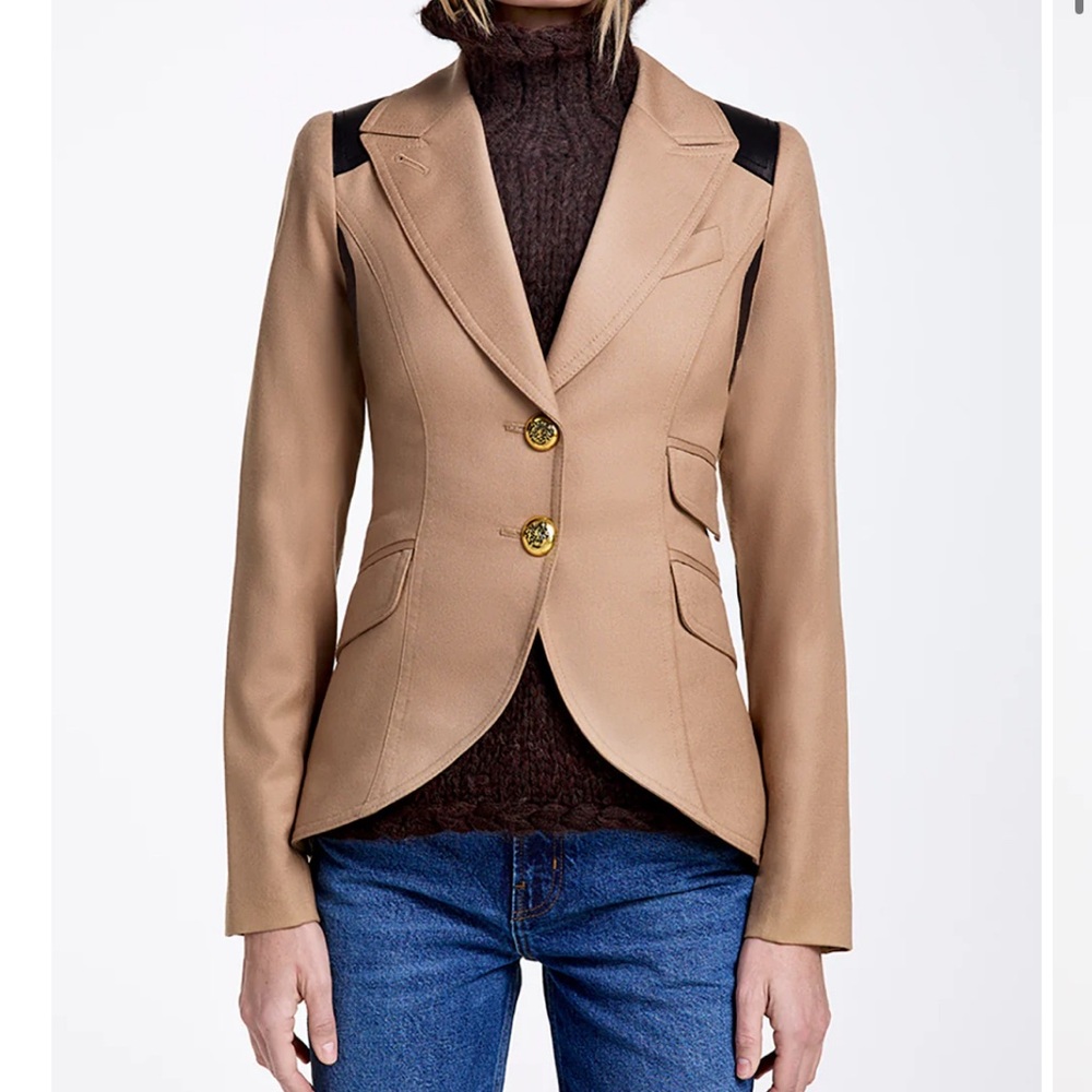Smythe rifle patch equestrian Tan and Black Fitted Blazer with Notched Lapels